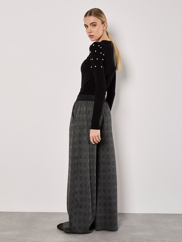 Pearl Embellished Fine Knit Jumper, Black, large