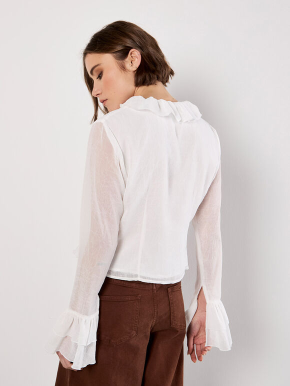 Tie-Up Ruffle Crop Top, Cream, large