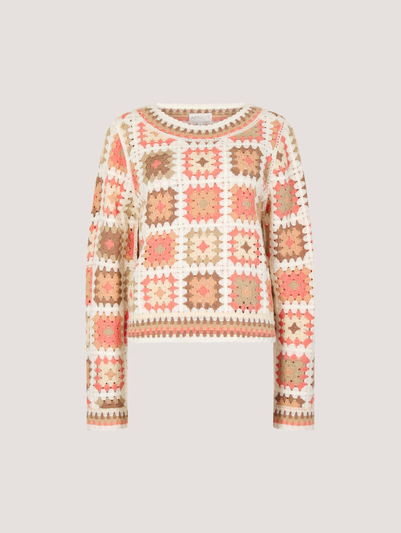 Pastel Crochet Squares Jumper, Coral, large