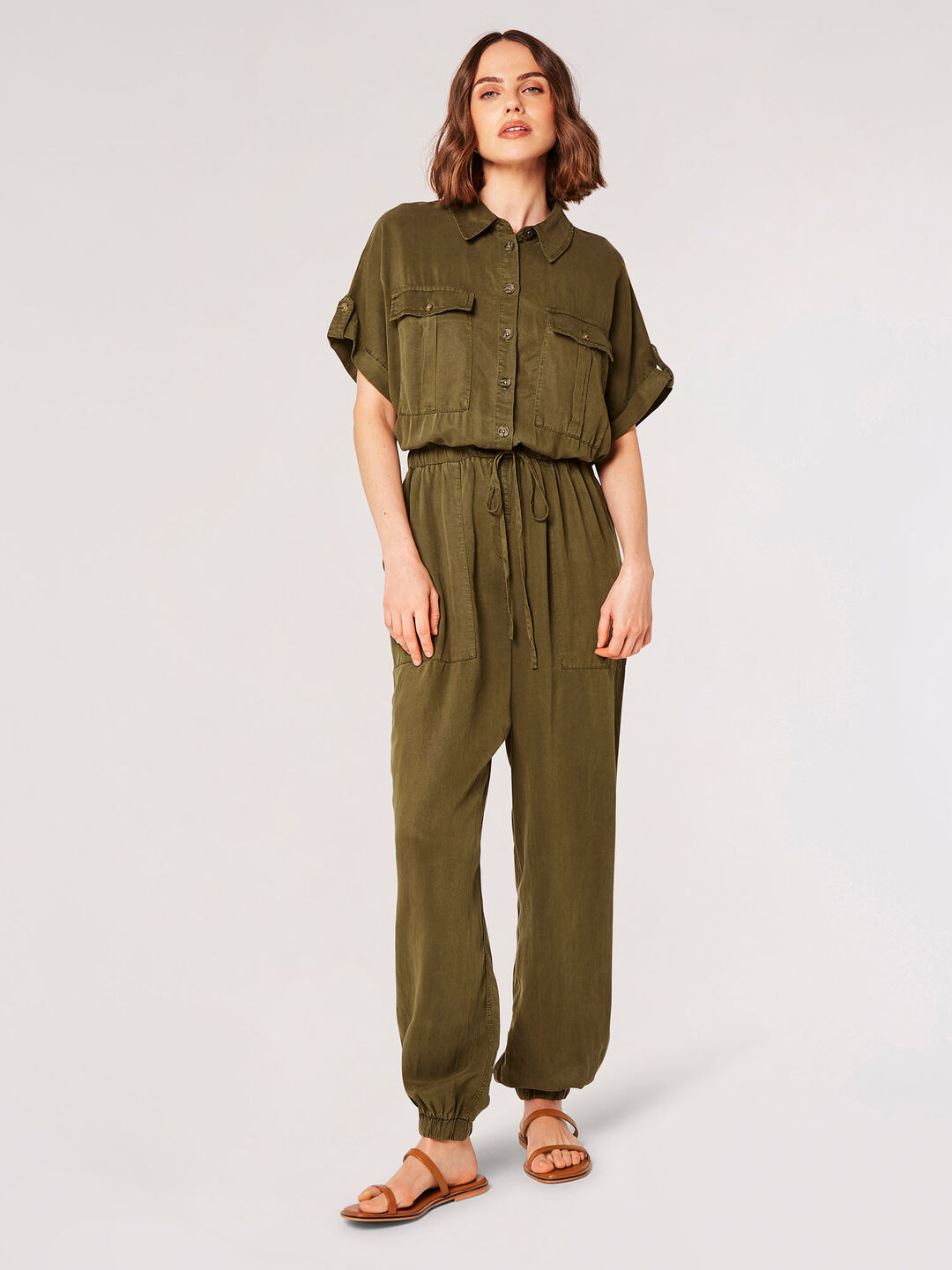 Image of Drawstring Waist Utility Jumpsuit
