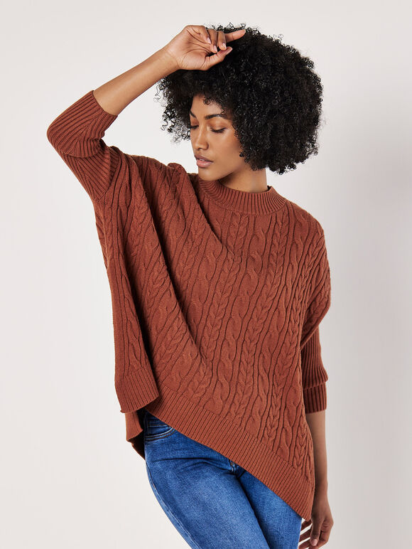 Cable Knit Oversized Jumper, Rust, large