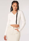 Cropped Ribbed Jersey Knit Jumper, Cream, large