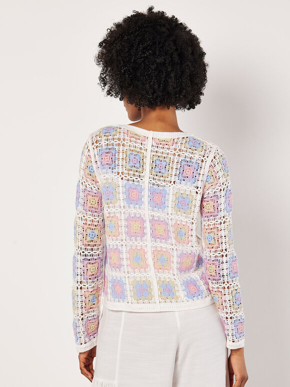 Multi Crochet Squares Cardigan, Cream, large
