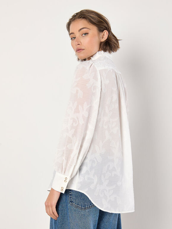 Embroidered Leaf Chiffon Blouse, Cream, large
