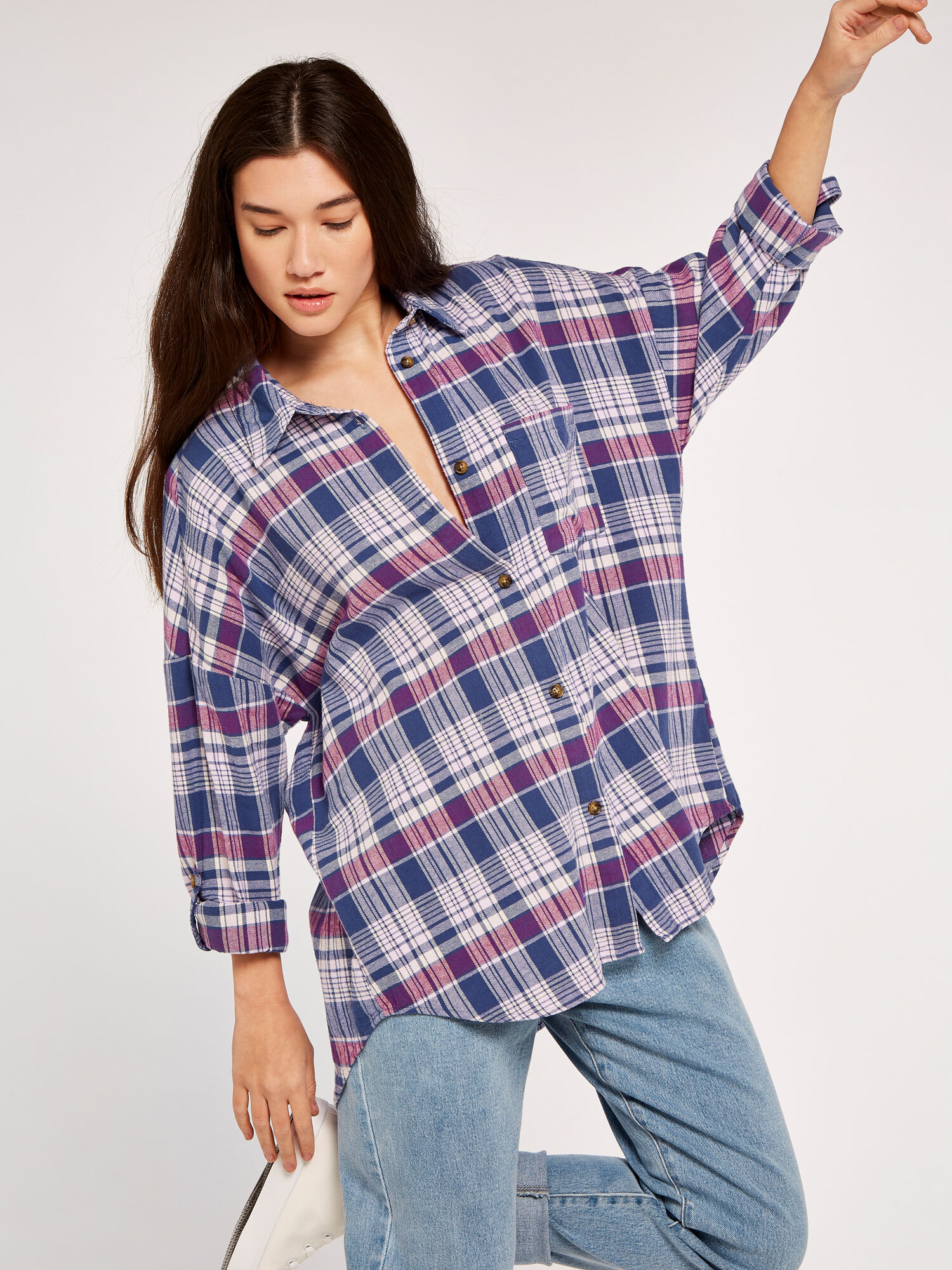 Long checked shirt womens clearance