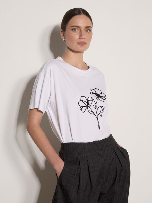 Born To Bloom Floral Cotton T-Shirt, Black, large