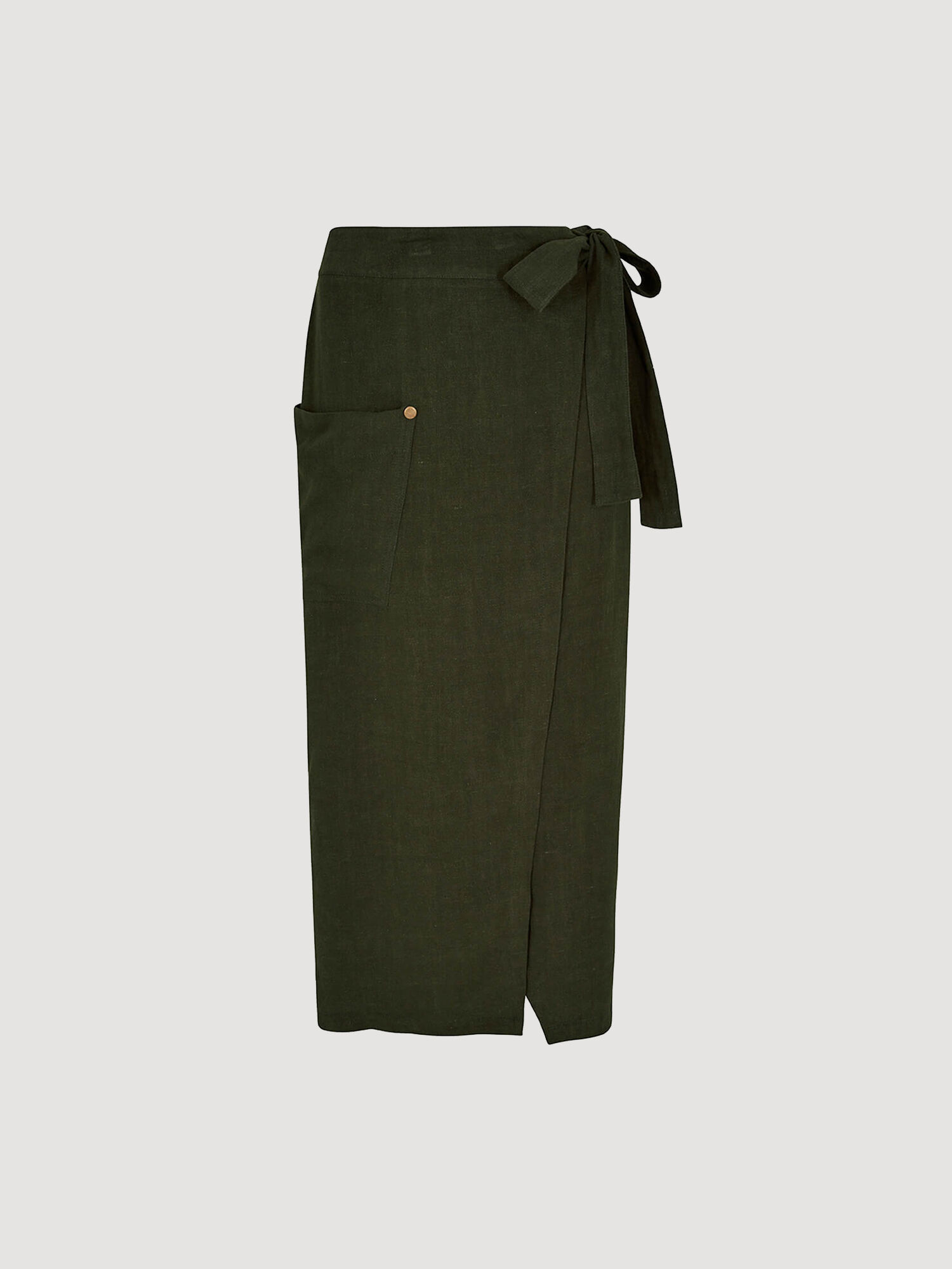 Linen Blend Wrap Midi Skirt