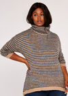 Curve High Neck Stripe Boucle Jumper, Grey, large