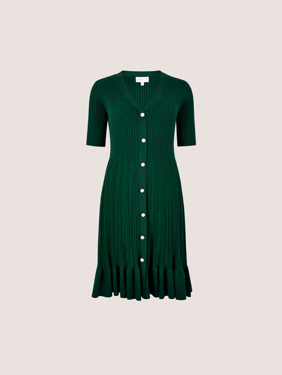 Ribbed Knit Fit And Flare Mini Dress, Green, large