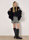 Fleece Waterfall Hooded Cardigan, Black, large