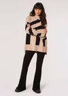 Oversized Geometric Stripe Jumper, Stone, large