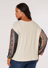 Boho Patchwork Contrast Top, Stone, large