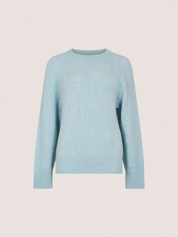 Chevron Pointelle Shimmer Jumper, Blue, large