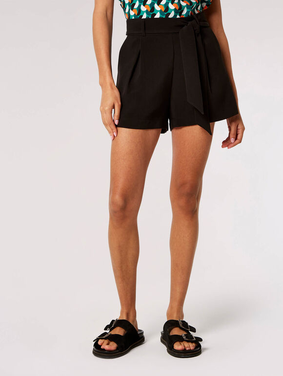 Textured Paperbag Shorts, Black, large