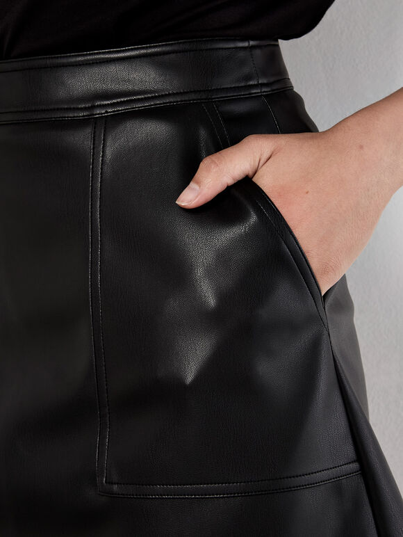 Faux Leather A-Line Mini Skirt, Black, large