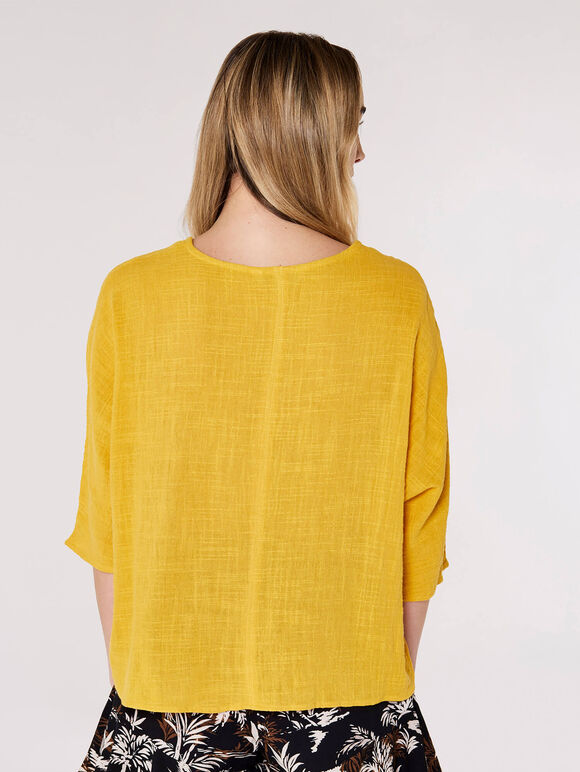 Oversized Slub Cotton Top, Mustard, large