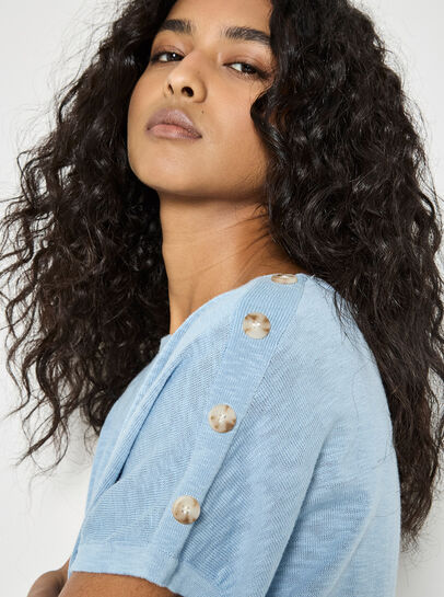 Button Detail Knitted T-Shirt