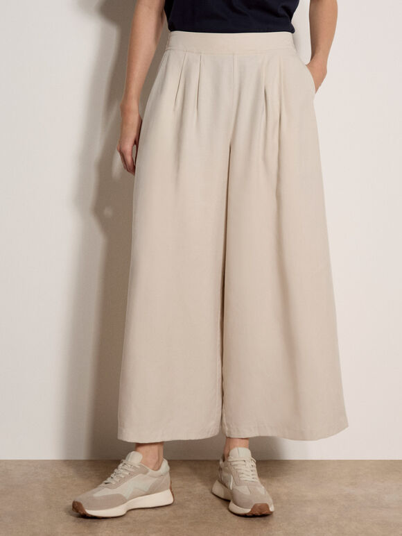 Slub Linen Wide-Leg Trousers, Stone, large