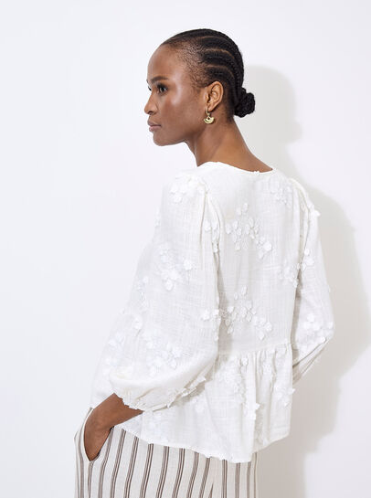 Floral Applique Tie Front Top