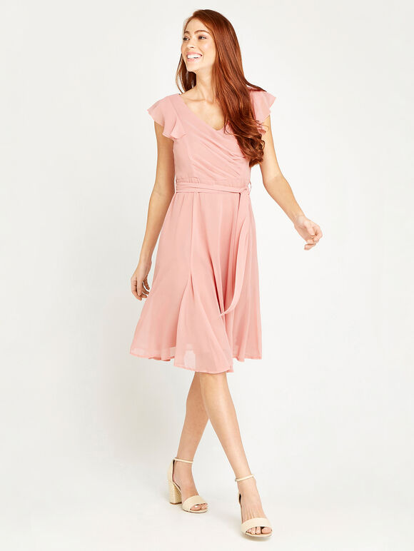 Frill Shoulder Dress, Pink, large