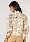 Puff Sleeve Floral Lace Top, Stone, large