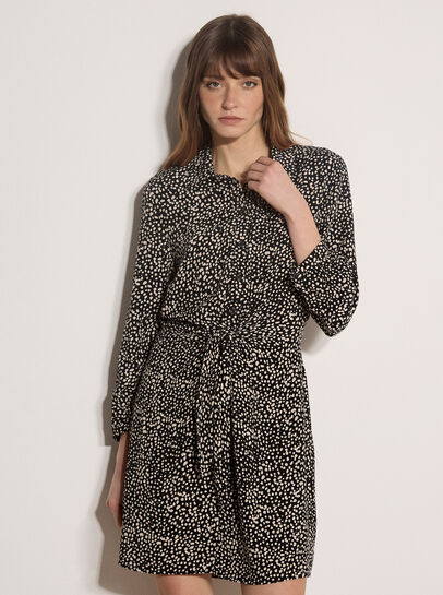 Irregular Spot Crepe Shirt Mini Dress