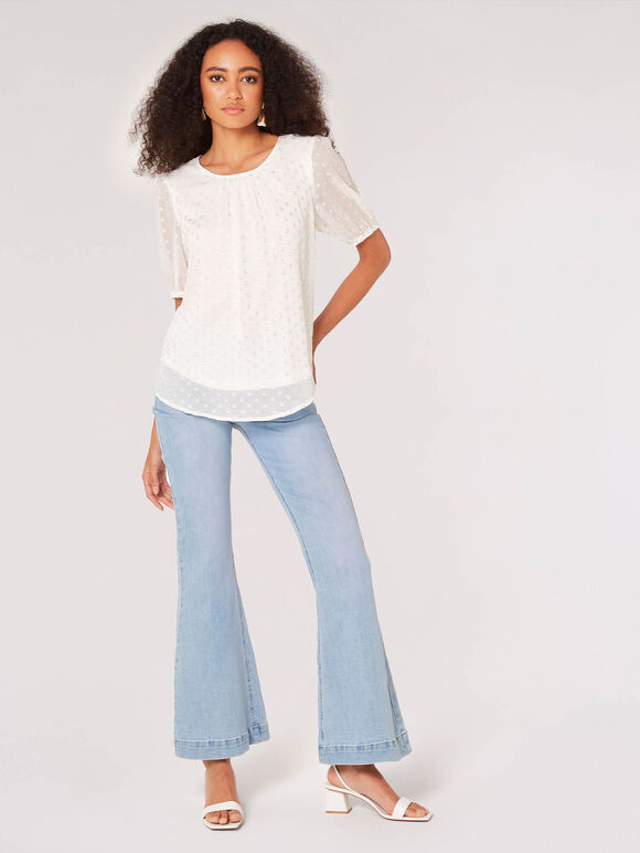 Foil Spot Pintuck Blouse, White, large
