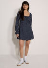 Polka Dot Milkmaid Mini Dress, Navy, large