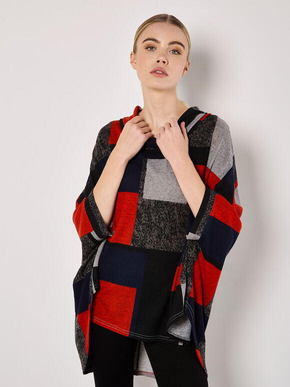 Oversized Colour Block Knit Top, Navy, large