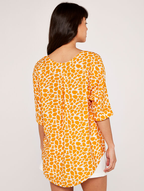 Giraffe Print Button Detail Top, Mustard, large