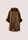 Textured Faux Fur Trim Cape, Brown, large