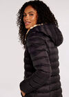 Reversible Leopard Faux Fur Puffer Coat, Black, large