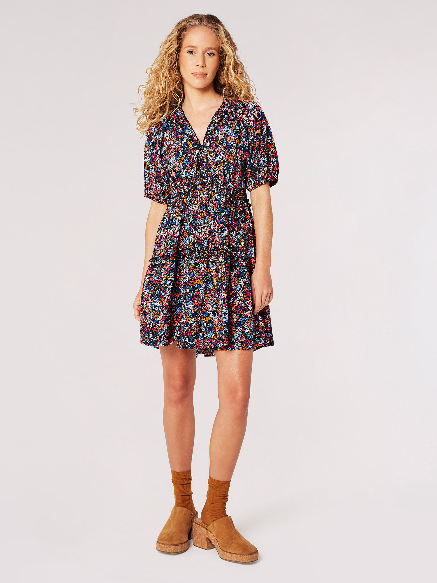 Bijoux petite frill mini dress apricot sales