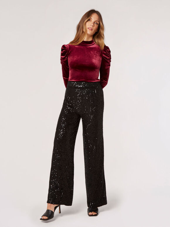 Ruched Shoulder Velvet Top , Burgundy, large