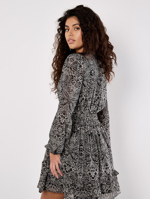 Paisley Mini Dress, Black, large