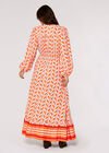 Geo Leaves Drawstring Maxi Dress, Orange, large