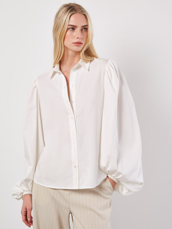 Statement Sleeve Cotton Modal Shirt, Cream, large
