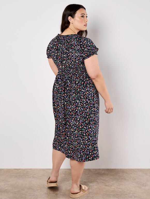 Garden Floral Milkmaid Midi Dress, Navy, large