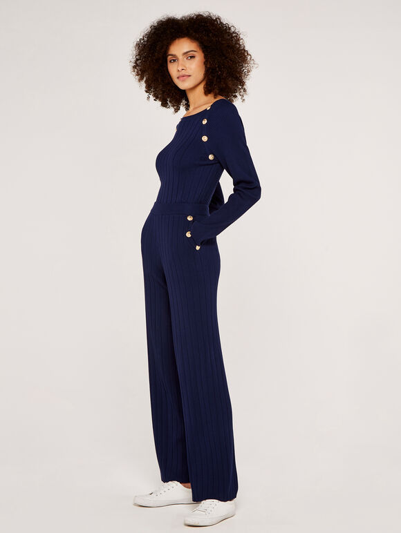 Ribbed Trouser with Gold Buttons, Navy, large