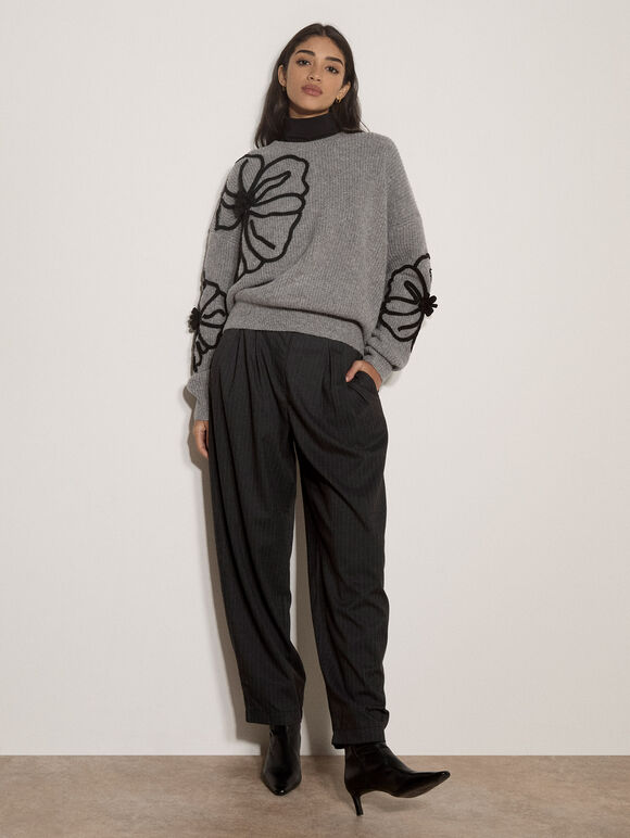 Floral Cornelli Embroidered Jumper, Grey, large