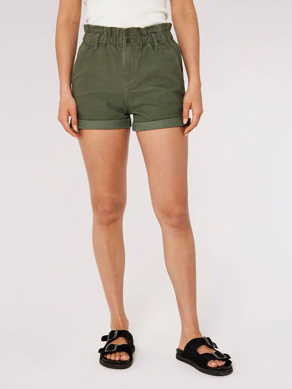 Denim Turn Up Shorts, Khaki, large