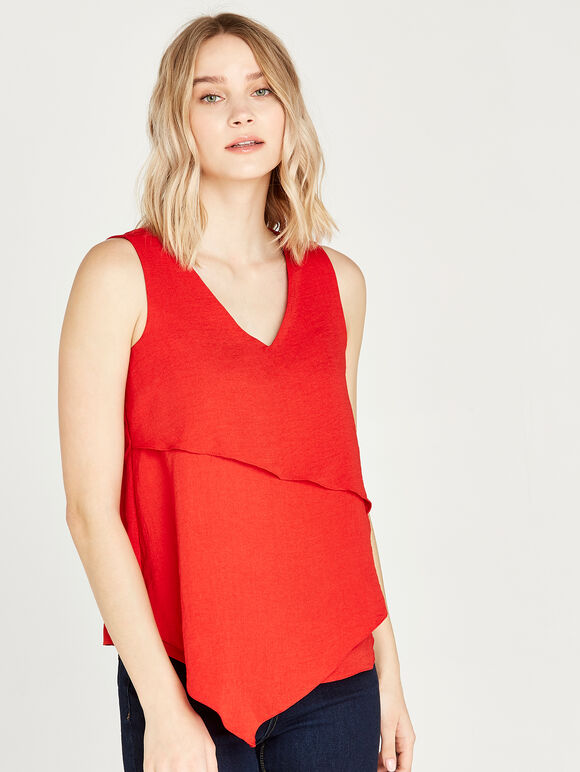 Frilled Sleeveless Top, Red, large