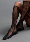 Knee-High Lace Socks, Black, large