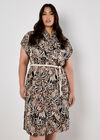 Mixed Animal Print Shirt Midi Dress, Stone, large