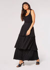 Plisse Cotton Tiered Maxi Skirt, Black, large