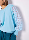 Contrast Organza Sleeves Jumper, Sky Blue, large