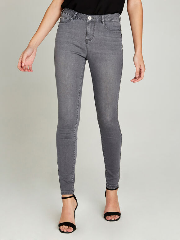 Grey Skinny Fit Biker Jeans, Grey, large