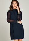 Sheer Sleeve Bead Cuff Shift Dress, Navy, large