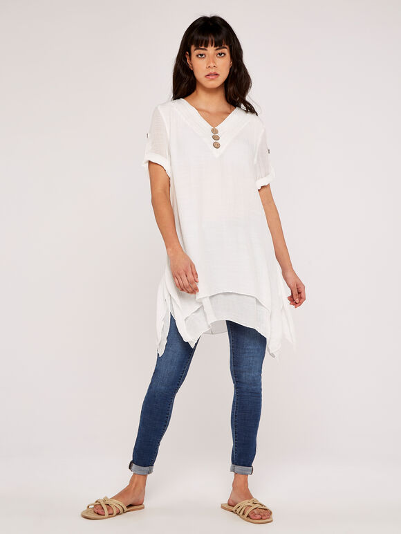 Button Detail Tunic, Cream, large