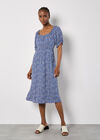 Spot Print Milkmaid Midi Dress, Blue, large